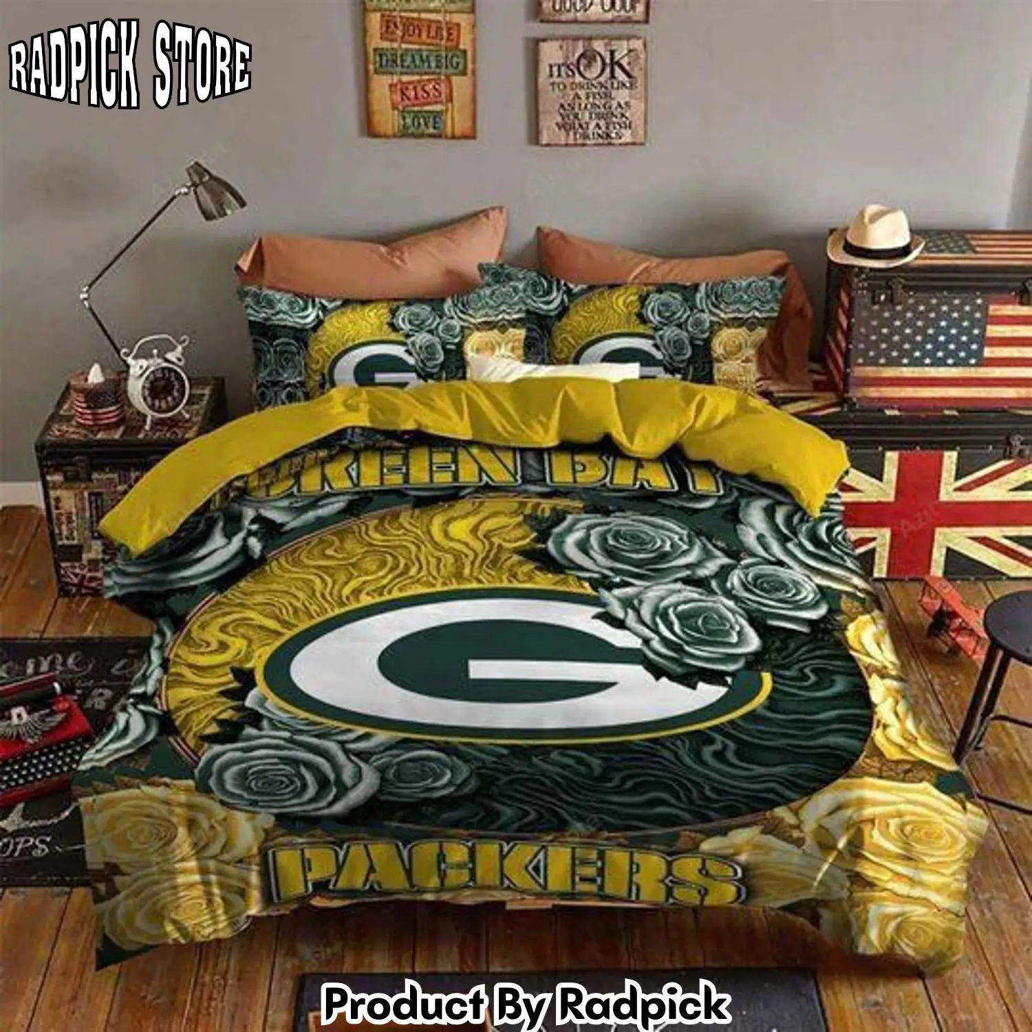 Radpick v6 green bay packers bedding set duvet cover pillow cases rp327539
